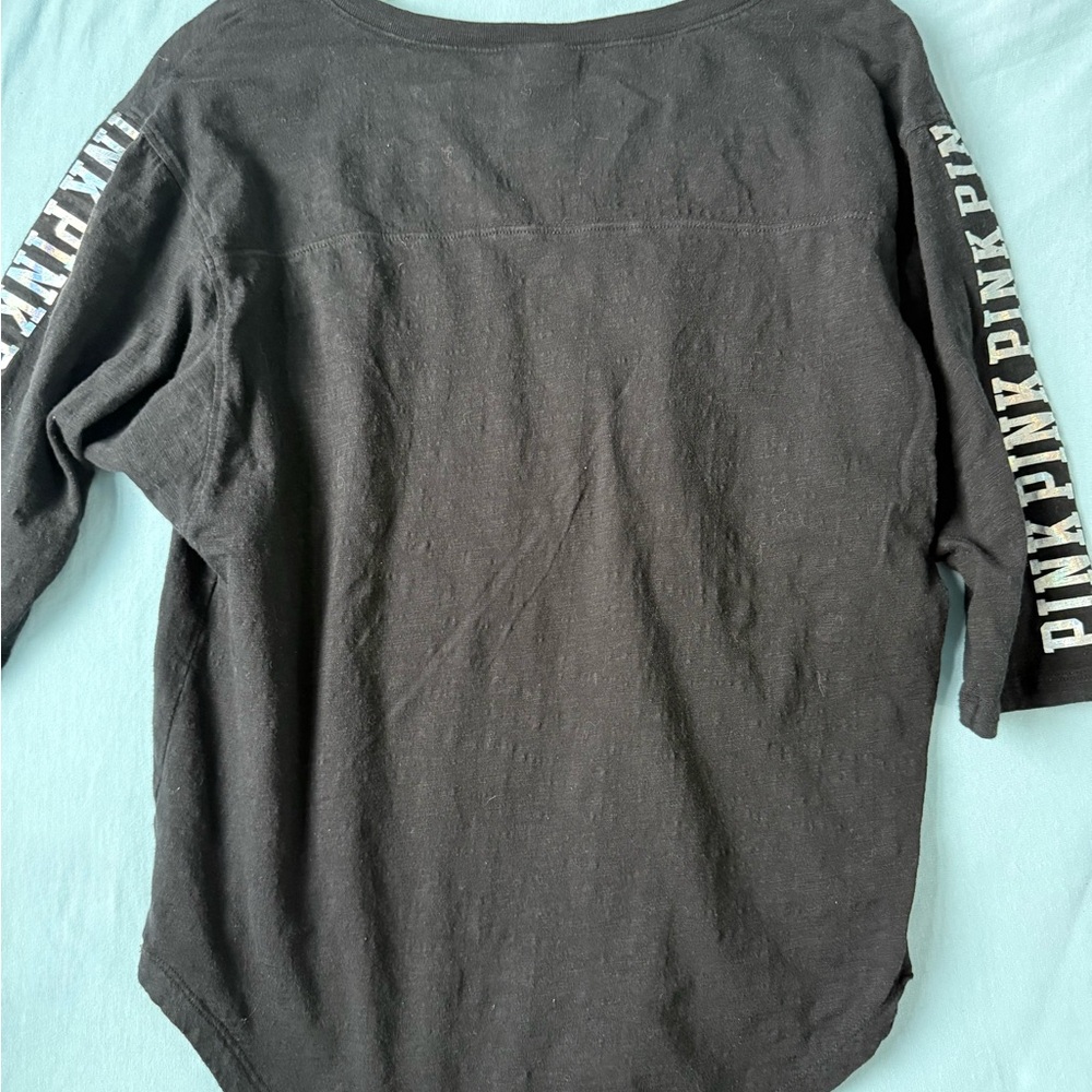 Sequin PINK Victoria's Secret Black Tee with Glitter Lettering - Picture 5 of 5